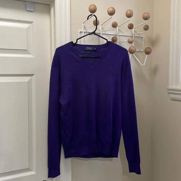 RALPH Lauren - Classic Dark Academia V-Neck 100% Pima Cotton - Purple - Medium - Picture 1 of 10